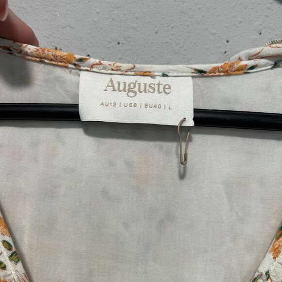 Auguste Womens Dress 8 Wrap Dress Floral Flutter Sleeve Empire Waist Swiss Dot - Picture 3 of 15